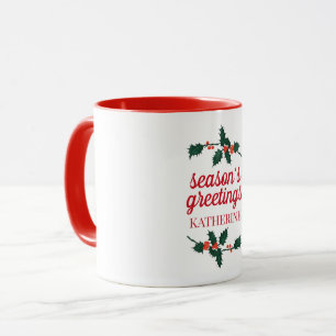 Caneca Saudações da Estação de Natal Personalizado Holly 
