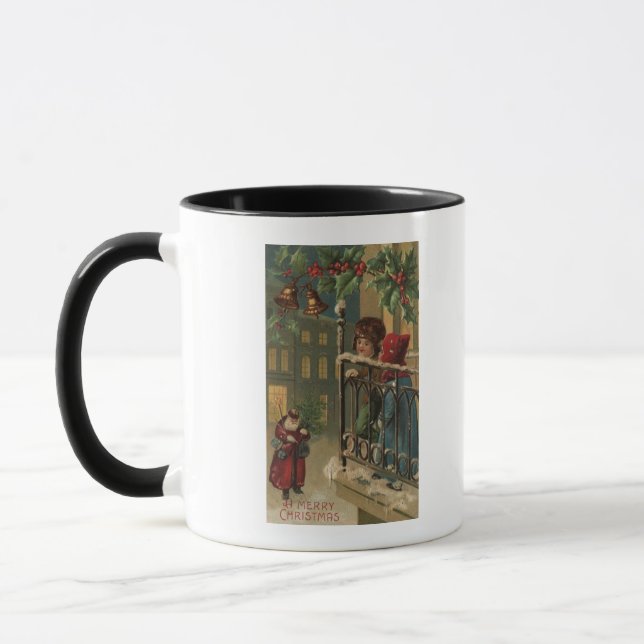 Caneca Saudações de NatalCrianças assistindo Papais noeis (Esquerda)