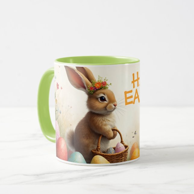 Caneca Saudações de Primavera do Coelho da Páscoa (Frente Esquerda)