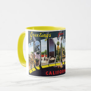 Caneca Saudações de Viagem Antigas de Hollywood Califórni