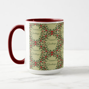 Caneca Saudações Decorativas de Natal com Azevinho
