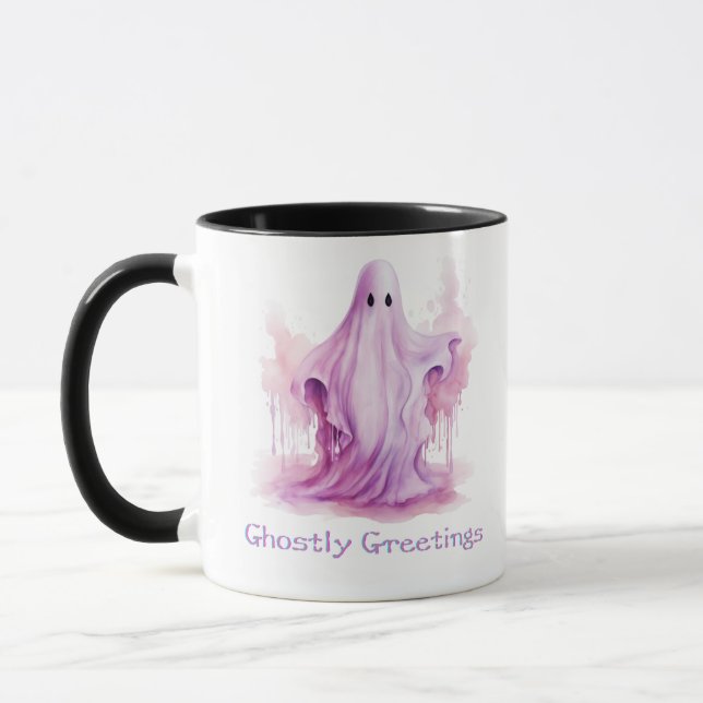 Caneca Saudações Felizes, Fantasmas Rosa Halloween (Esquerda)