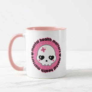 Caneca Saúde Mental Importa Caveira Kawaii