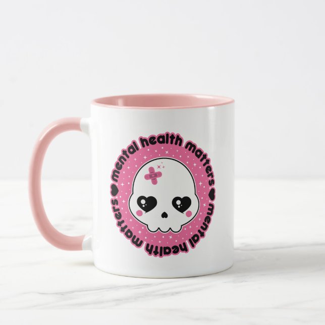 Caneca Saúde Mental Importa Caveira Kawaii (Esquerda)