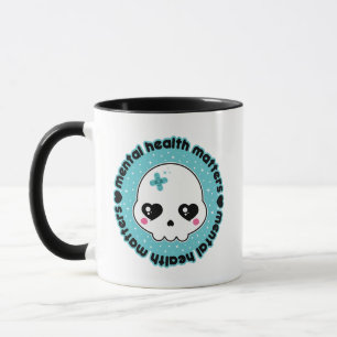Caneca Saúde Mental Importa Caveira Kawaii