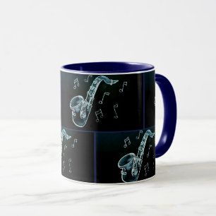 Caneca Saxofone E Notas De Música