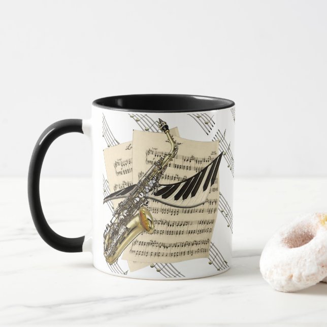 Caneca Saxofone & música do piano (Com Donut)