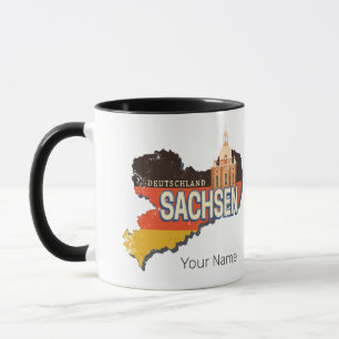 Caneca Saxónia Alemanha - Mapa Retro do Estado Vintage So
