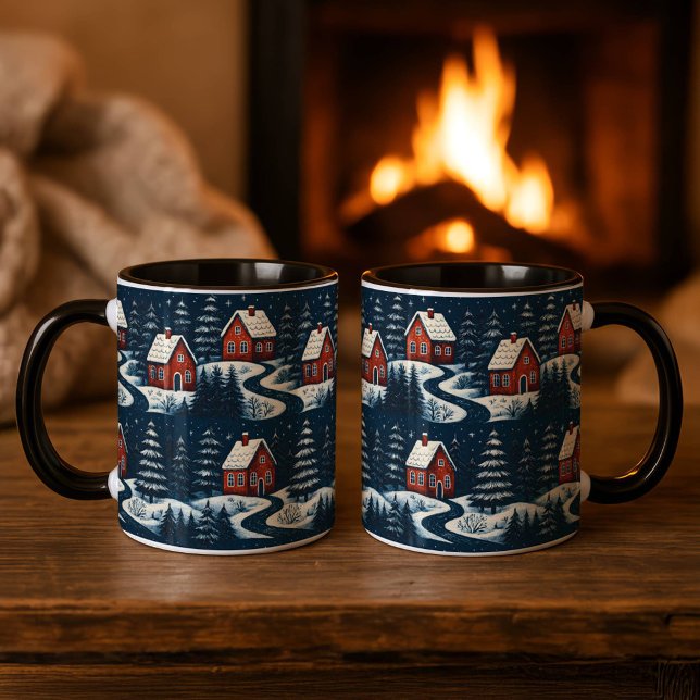 Caneca Scandinavian Folk Art Cozy Winter Cabin Mug (Criador carregado)