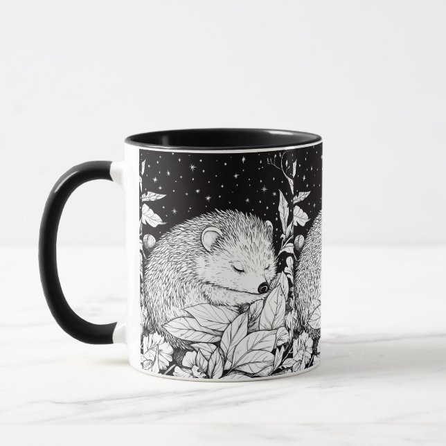 Caneca Schlafender Igel Herbst Laub Sternenhimmel (Esquerda)