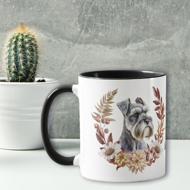 Caneca Schnauzer Dog Autumn Wreath (Criador carregado)