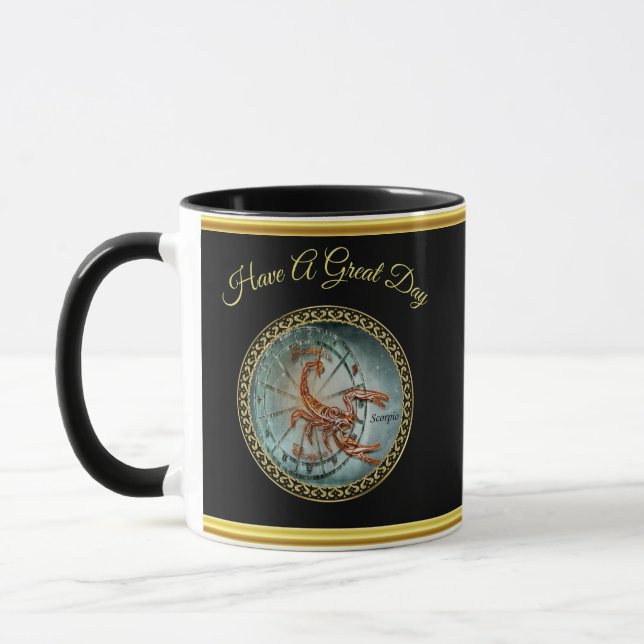 Caneca Scorpio Zodiac Astrologia design de folha de ouro  (Esquerda)