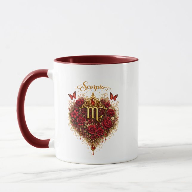 Caneca Scorpio Zodiac Floral Heart Mug – Intense Astrolog (Esquerda)