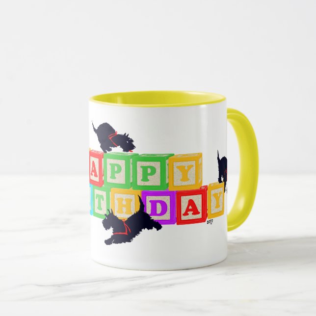 Caneca Scottie Birthday Blocks (Frente Esquerda)