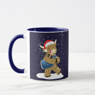 Caneca Scottish Highland Cow Christmas Piper
