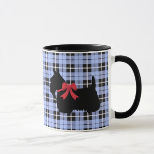 Caneca Scottish Terrier, Scotland dog, Baby Blue xadrez