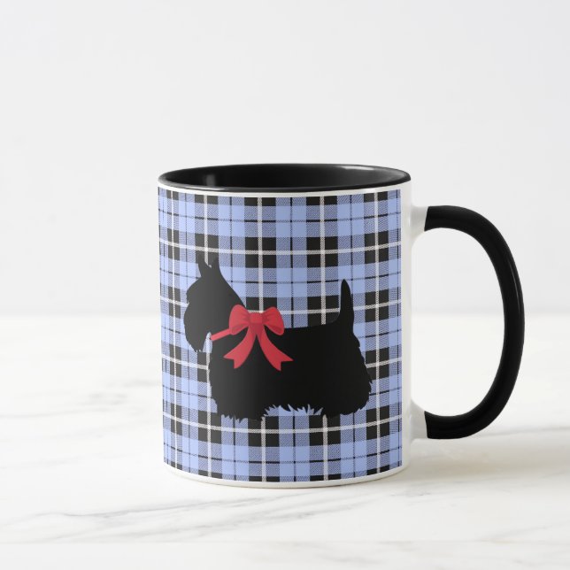 Caneca Scottish Terrier, Scotland dog, Baby Blue xadrez (Direita)