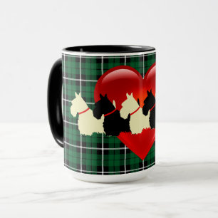 Caneca Scottish Terrier silhouette, Kelly green xadrez