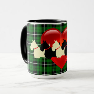 Caneca Scottish Terrier silhouette, xadrez verde da ilha