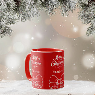 Caneca Script de arco branco vermelho natalino