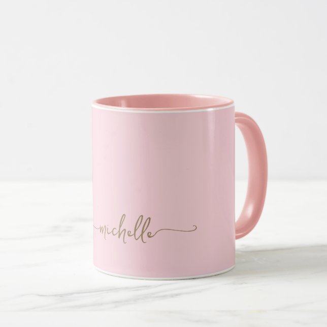 Caneca Script de assinatura de monograma Dourado com Na m (Frente Esquerda)
