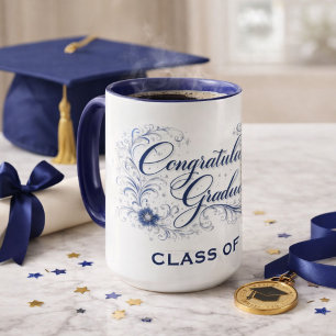 Caneca Script de Formatura Floral Azul com Ano Personaliz