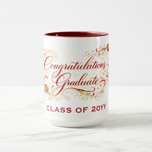 Caneca Script de Formatura Floral Vermelho com Ano Person (Centro)