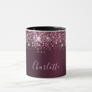Caneca Script de nome da brilho rosa borromado