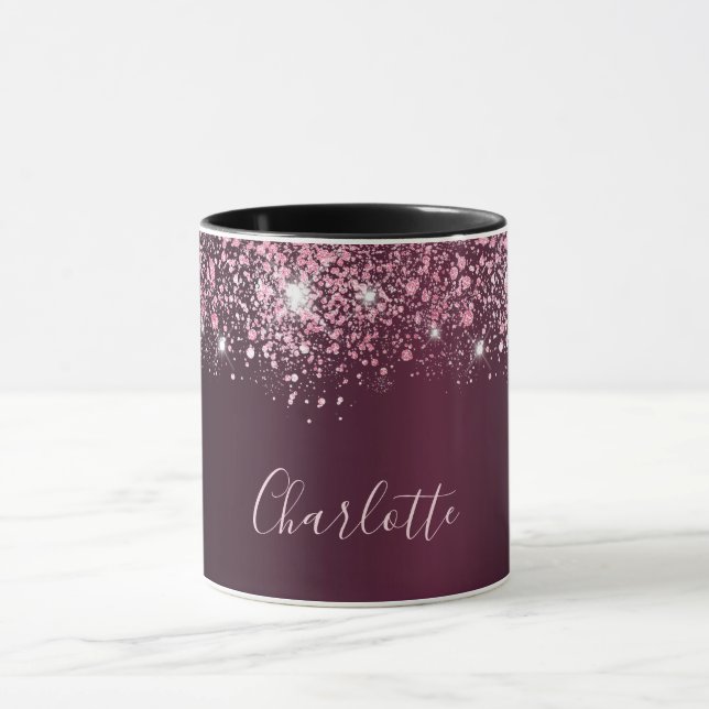 Caneca Script de nome da brilho rosa borromado (Centro)