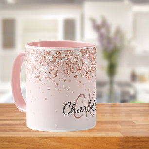 Caneca script de nome do rosa gold sparkles