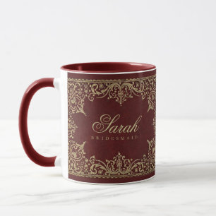 Caneca Script Elegante Dourado da Bridesmaid Vintage Burg