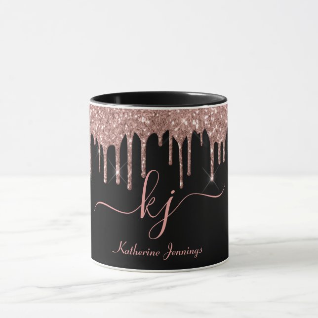 Caneca Script Elegante Rosa Dourado Glitter Drives 2 Mono (Centro)