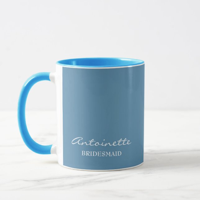 Caneca Script Mineral Moderno de Bridesmaid Azul Dusty (Esquerda)