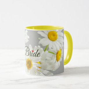 Caneca Script "Noiva" em Daisies Brancas e Amarelas