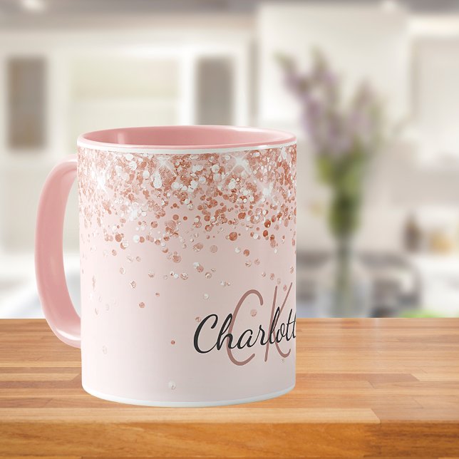Caneca script rosa gold name (Criador carregado)