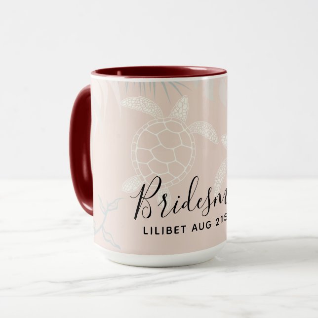 Caneca Sea Turtles Beach Coral e Turquoise Bridal Party (Frente Esquerda)
