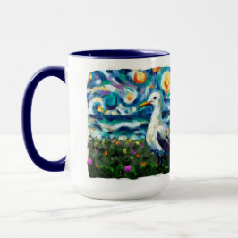 Caneca Seagull Van Gogh Style Beach Sky Blue Teal
