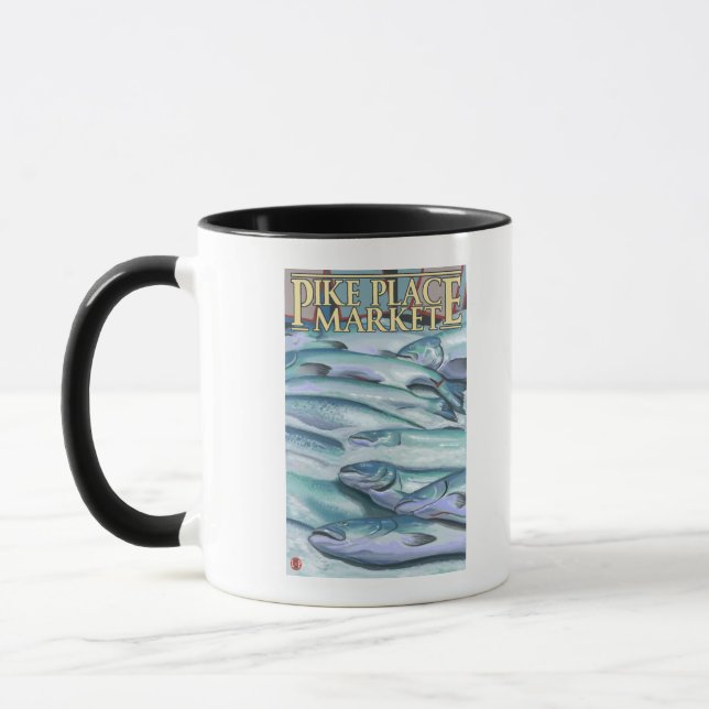 Caneca Seattle Fish no mercado do gelo no Pike Place (Esquerda)