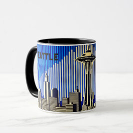 Caneca Seattle Skyline no estilo de ilusão óptica BAUHAUS