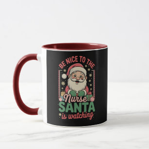 Caneca Seja Bom para a Enfermeira o Papai Noel Está Obser