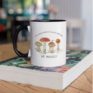 Caneca Seja Mágico Ilustrações de Cogumelos em Aquarela