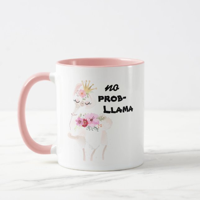 Caneca Sem Prob-Llama Funny Bonito Rosa Rosa Llama (Esquerda)