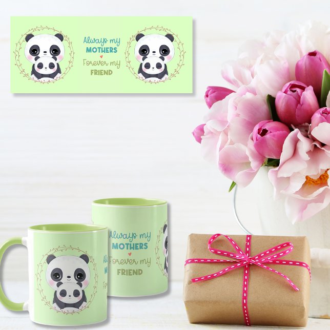 Caneca Sempre a minha mãe - Mãe de Panda e Verde de Bebê (Always my Mother - Panda Mum & Baby Green Mug)
