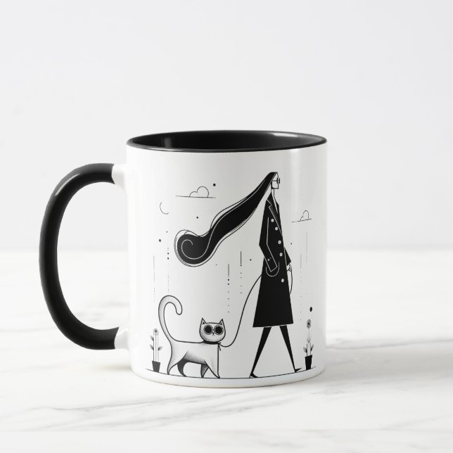 Caneca Senhora caminhando seu gato fofo Mug (Esquerda)