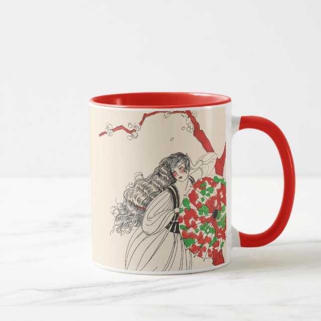 Caneca SENHORA COM A Arte UMBRELLA Deco Cabelo da Moda (Direita)