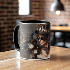 Caneca Senhora do Tempo Mecânico Vitoriano Vintage Steamp
