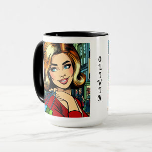 Caneca Senhora Retro com Sacolas de Compras Personalizada