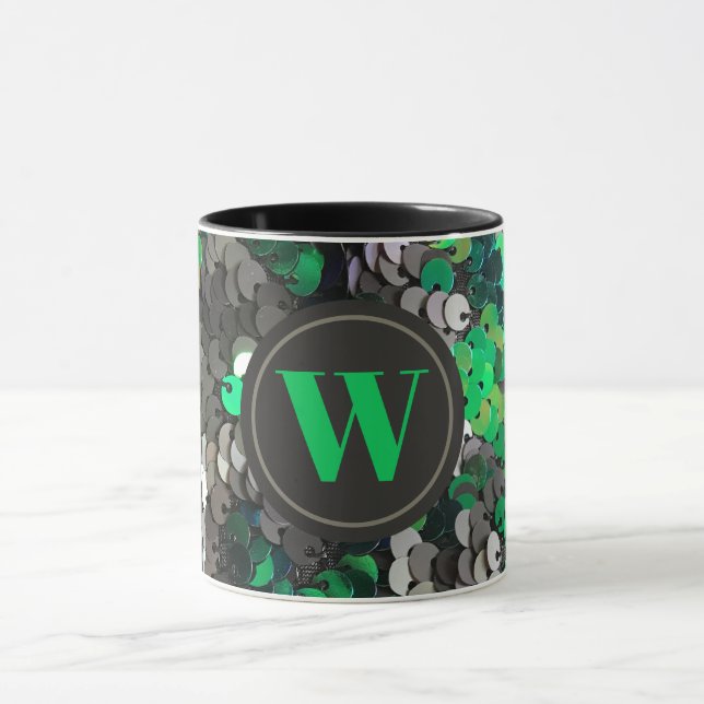 Caneca Sequência preta de cinzas verdes, com brilho elega (Centro)