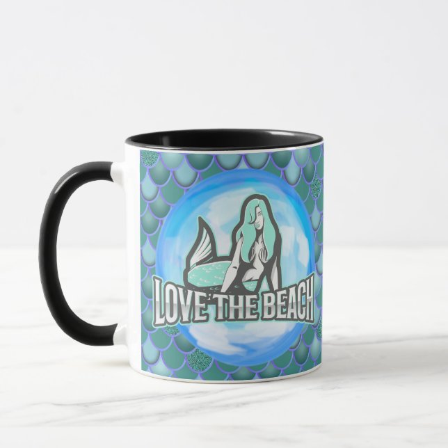 Caneca Sereia Cute Love Beach BLUE Mug (Esquerda)