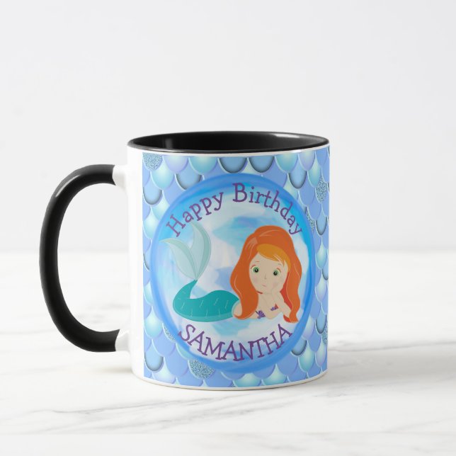 Caneca Sereia, Feliz ANIVERSÁRIO, Pau AZUL (Esquerda)